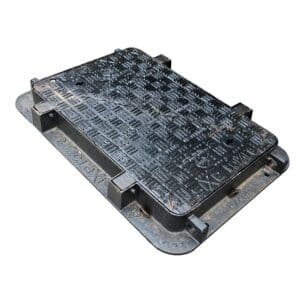 D400 Ductile Iron, Double Triangular, Hinged & Locked Manhole Cover & Frame